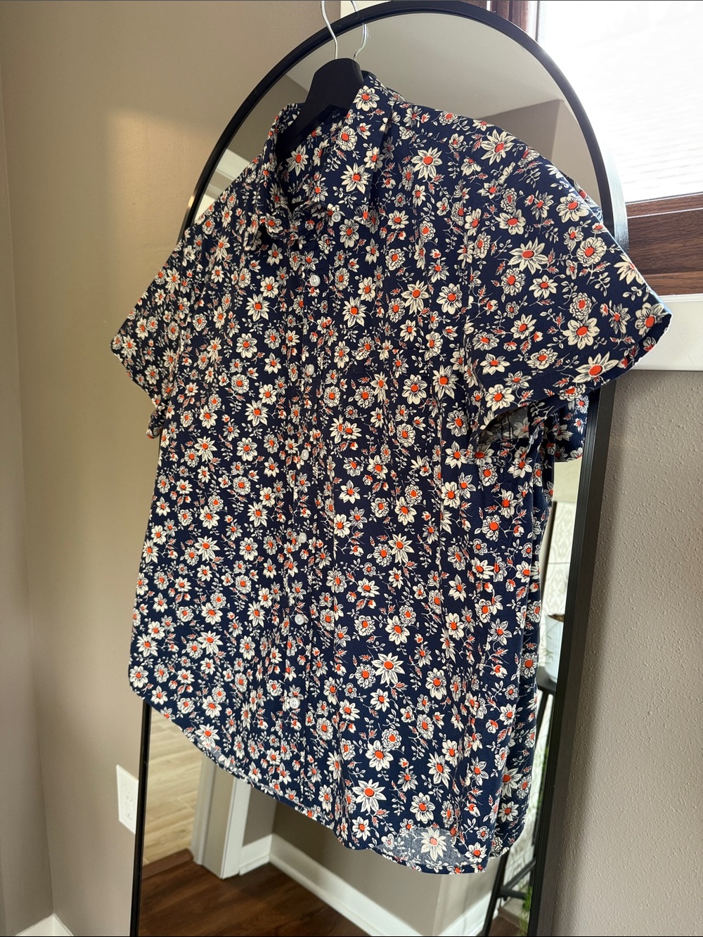 J. Crew Navy Floral Short Sleeve Button-Down Shirt
